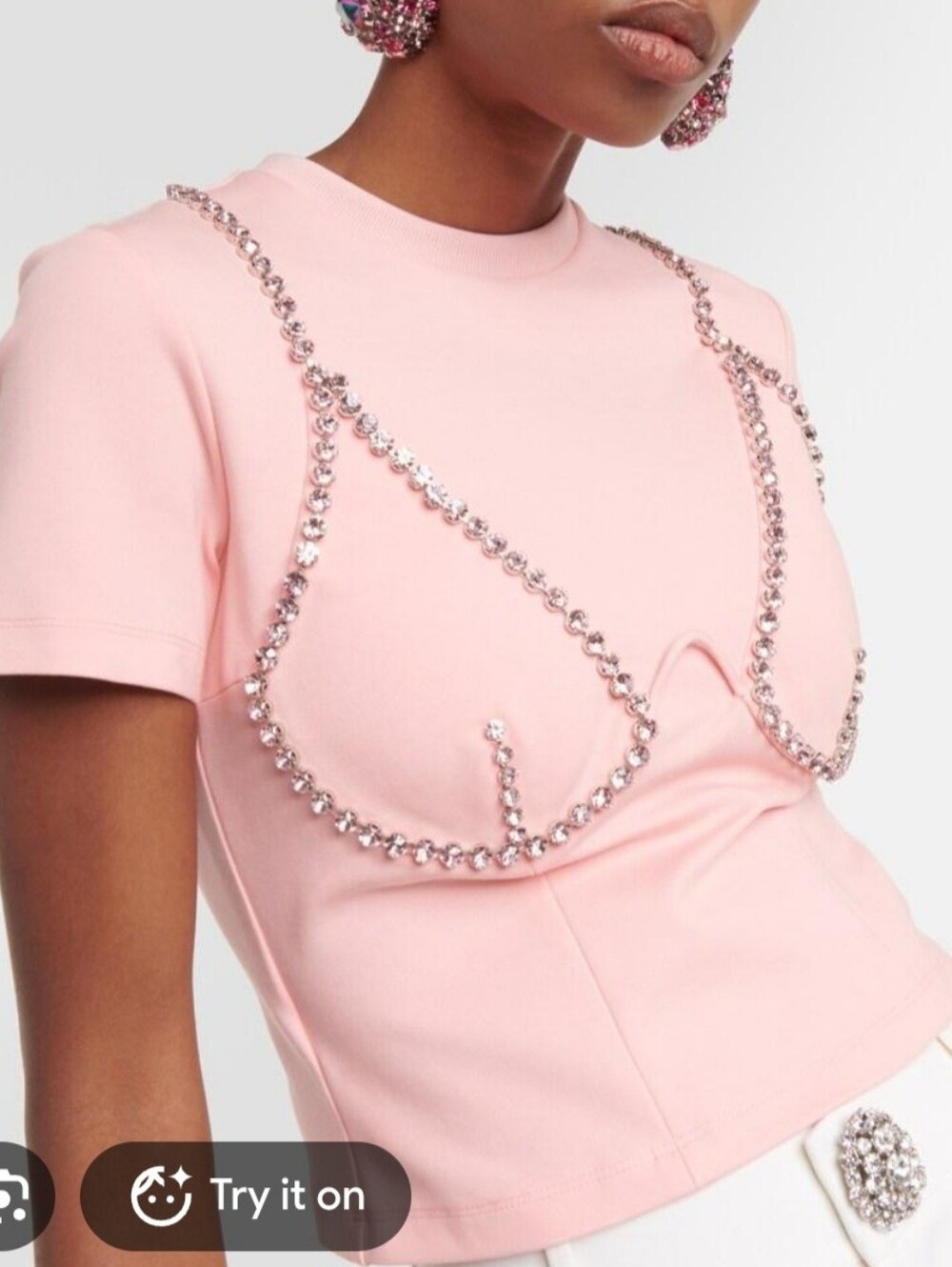 AREA crystal-embellished cup-chain T-shirt size small retail $950